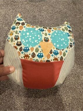 Plush Owl Accent Pillow in Turquoise, Orange & Cream